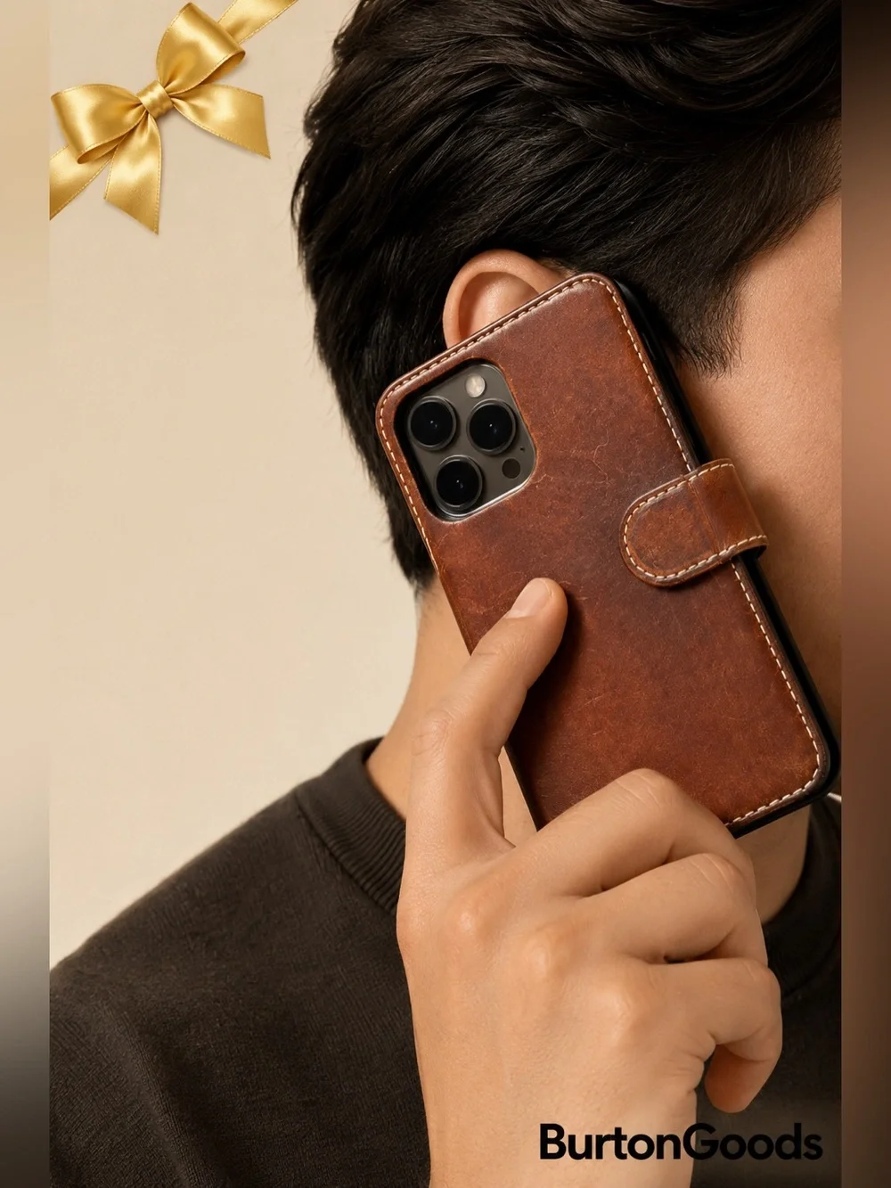 Burton Goods Leather Wallet Phone Case Card Holder Brown